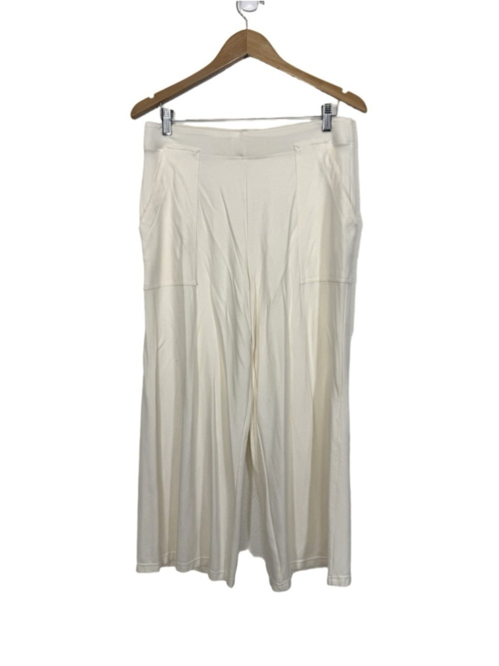 Max Studio Ponte Knit Wide Leg Crop Pants XL Women Cream Stretch Work Boho Chic - Picture 2 of 11